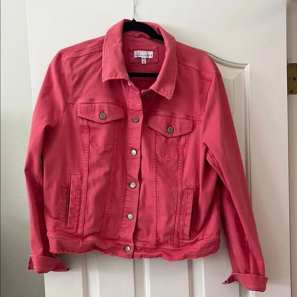 LOFT Pink Jean Jacket Cropped Length Washed Look - Picture 1 of 5